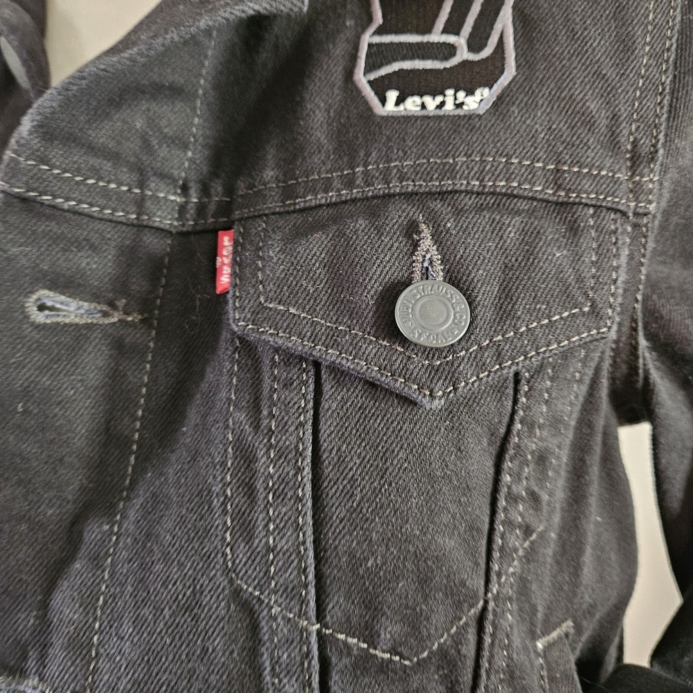 Levi Kids Denim Jacket Small 8/10 Patches Good Jeans Day Job Give Earth A Chance - Picture 10 of 15